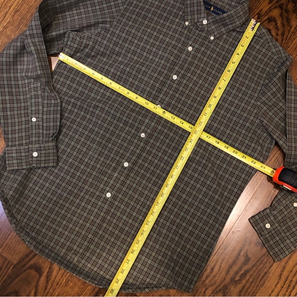 RALPH LAUREN Long Sleeve Olive Green Plaid Button Down Dress Shirt Sz Large - Picture 11 of 12